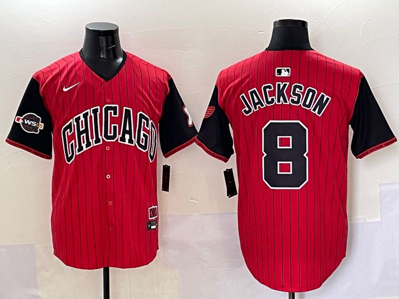 Men 2025 Chicago White Sox #8 Jackson Red Stripe Joint Name Nike MLB Jersey style 40->chicago white sox->MLB Jersey